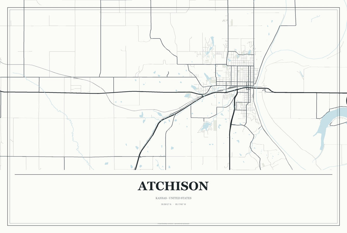 Atchison, Kansas City Map Aluminum Sign in Gallery Air style