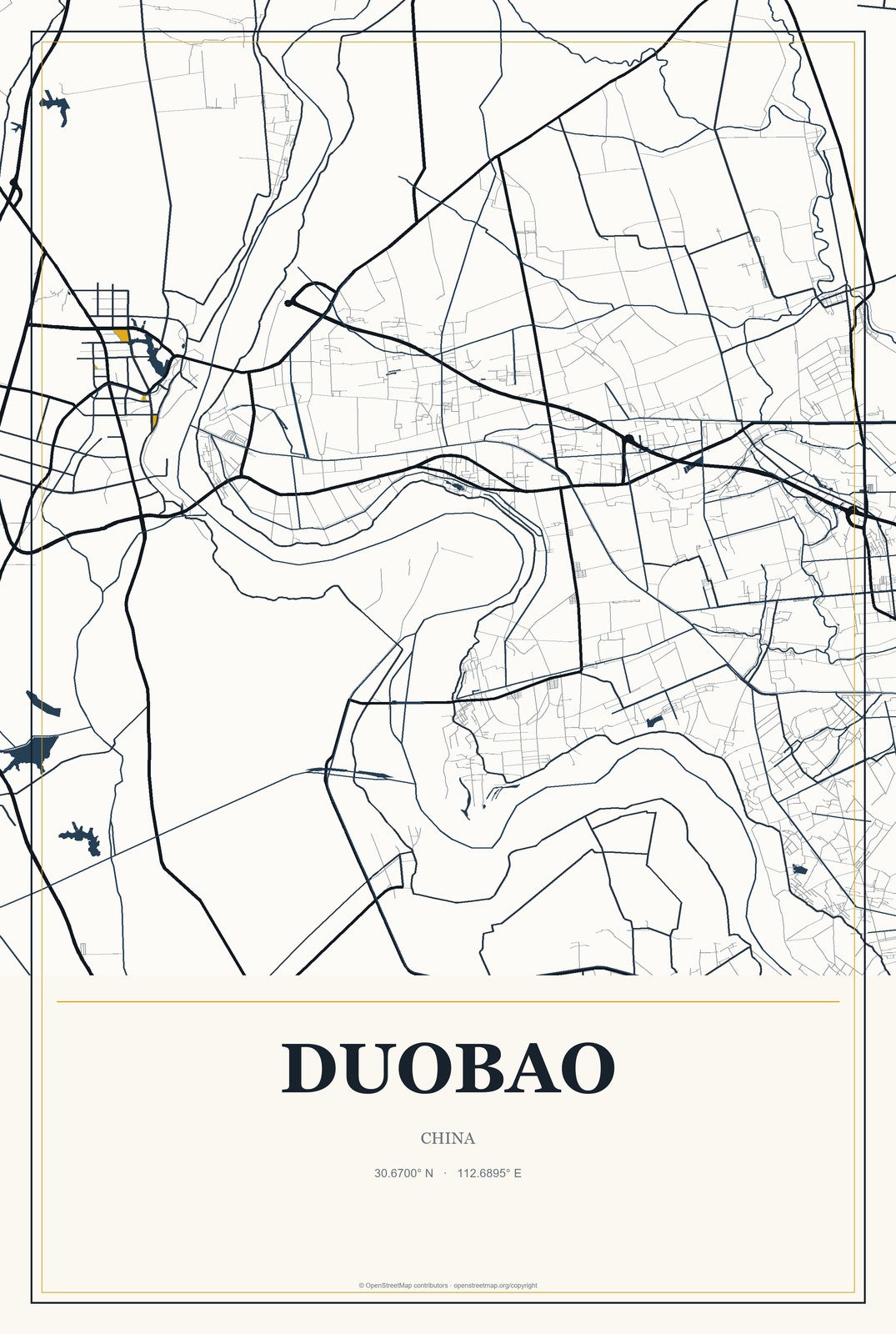 Duobao, China City Map Aluminum Sign in Citrine Modern style