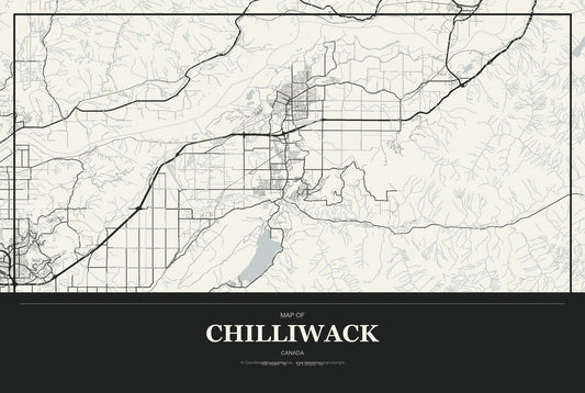 Chilliwack, Canada City Map Aluminum Sign in Museum Plaque style