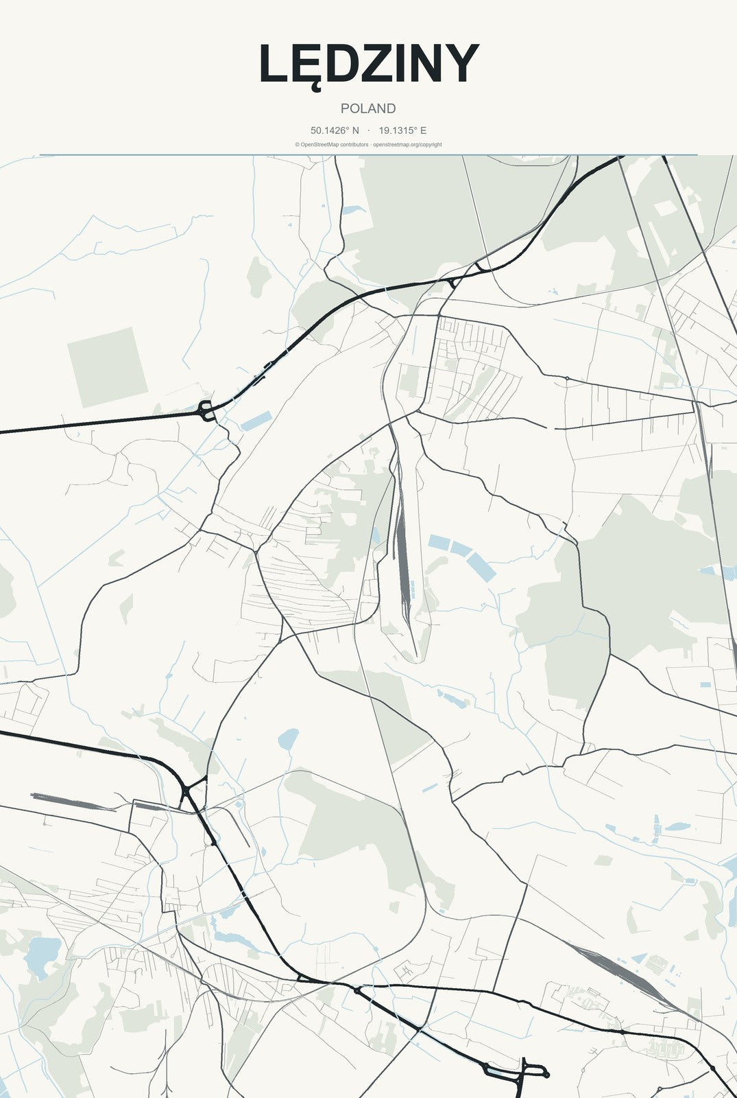 Lędziny, Poland City Map Aluminum Sign in Headline Atlas style
