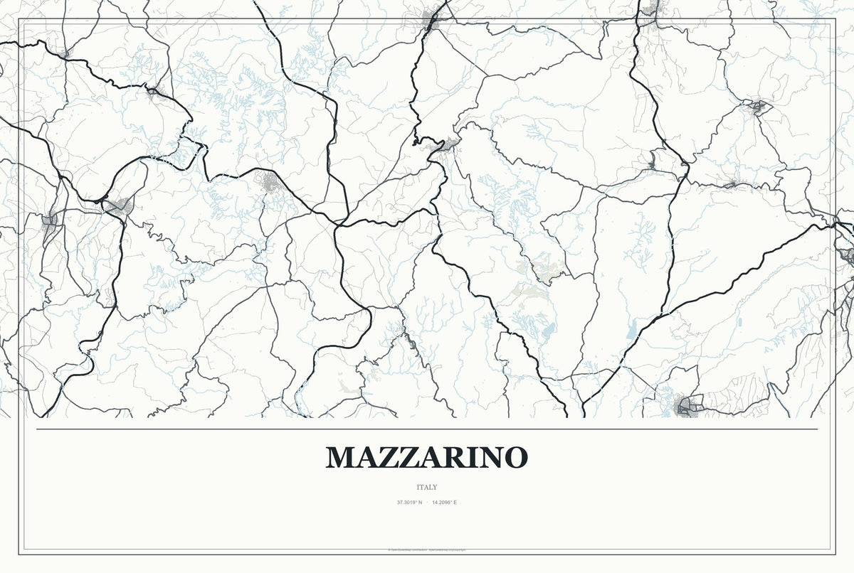 Mazzarino, Italy City Map Aluminum Sign in Gallery Air style