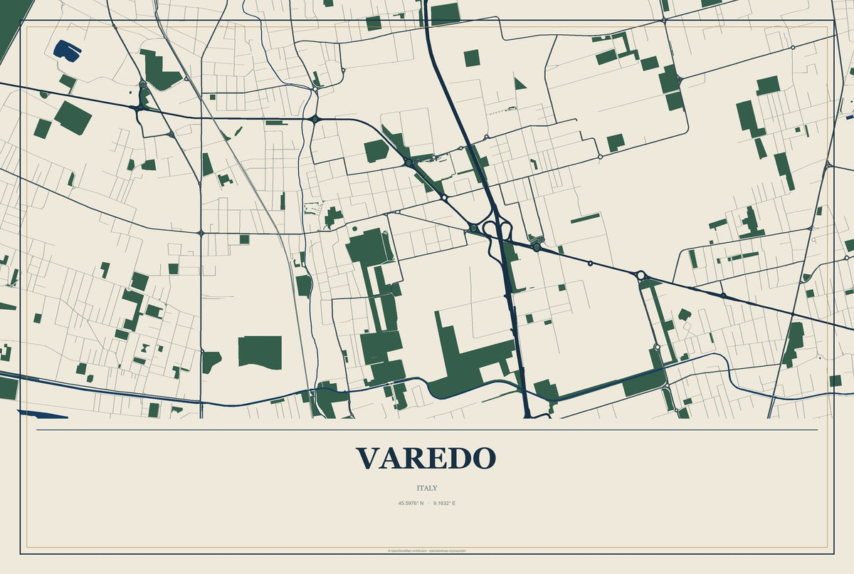 Varedo, Italy City Map Aluminum Sign in Coastal Cutout style