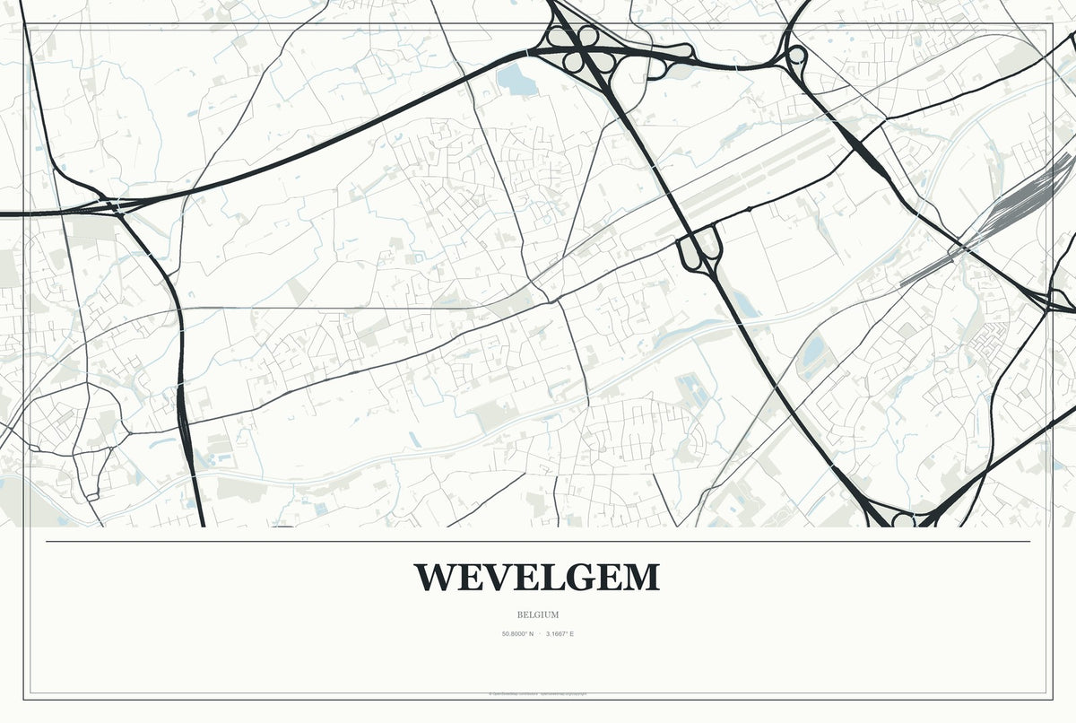 Wevelgem, Belgium City Map Aluminum Sign in Gallery Air style