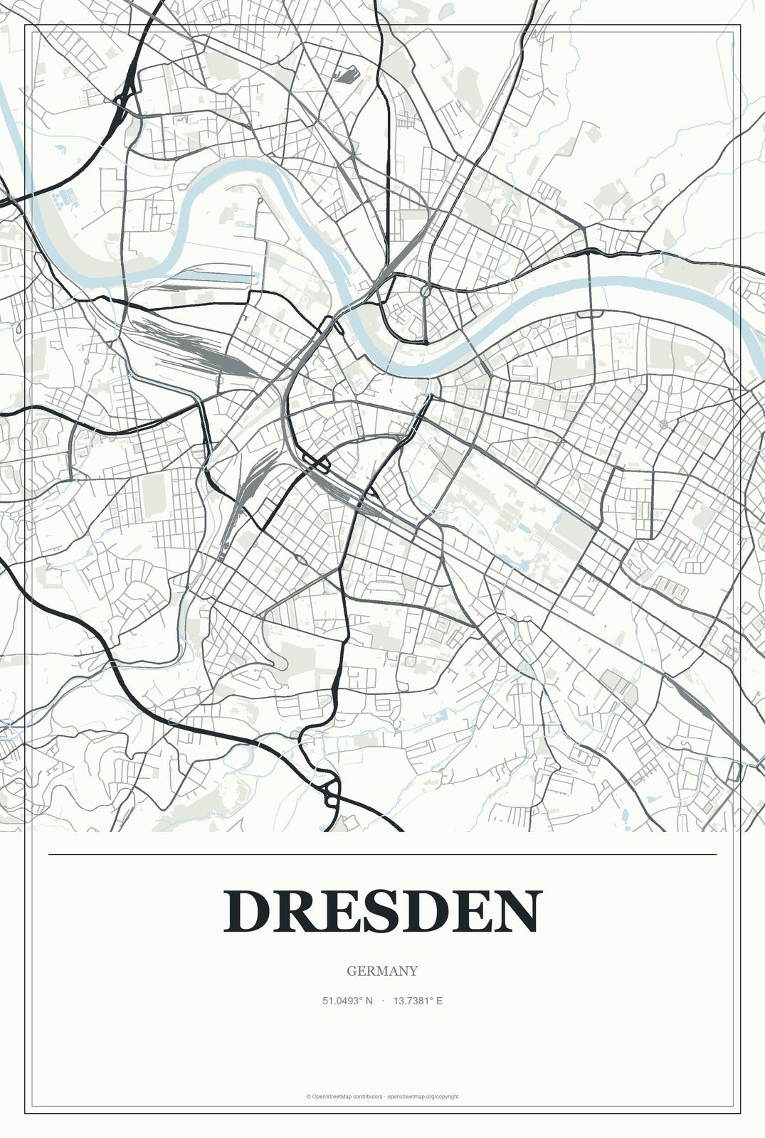 Dresden, Germany City Map Aluminum Sign in Gallery Air style