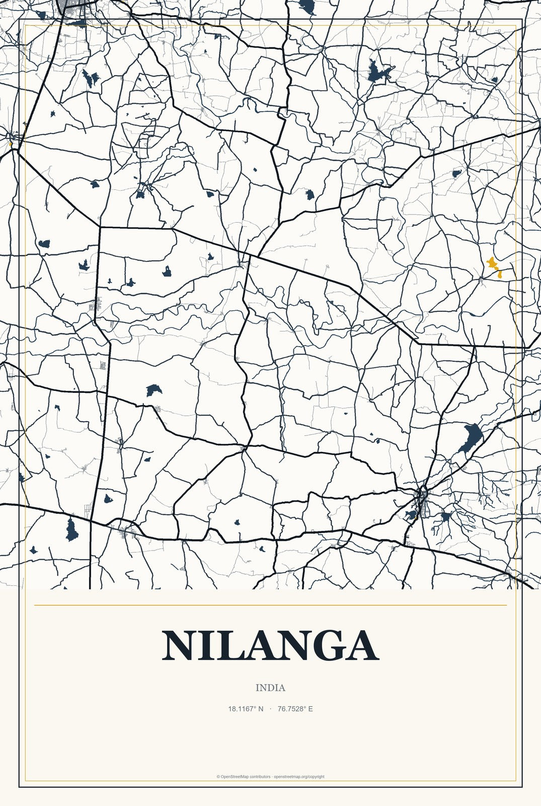 Nilanga, India City Map Aluminum Sign in Citrine Modern style