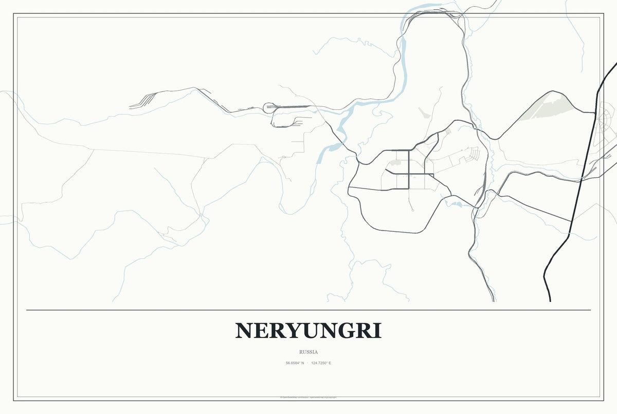 Neryungri, Russia City Map Aluminum Sign in Gallery Air style