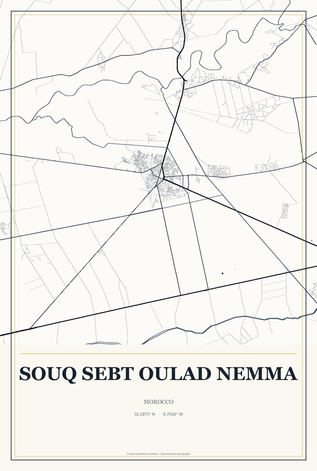 Souq Sebt Oulad Nemma, Morocco City Map Aluminum Sign in Citrine Modern style