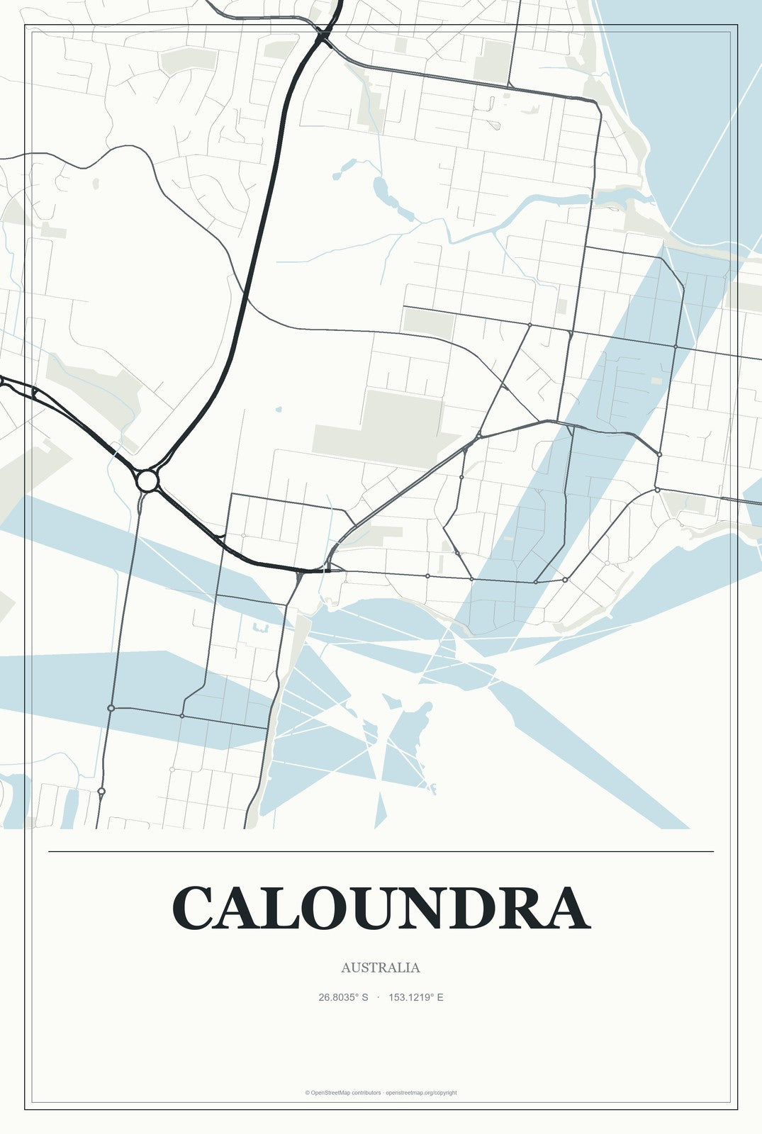 Caloundra, Australia City Map Aluminum Sign in Gallery Air style
