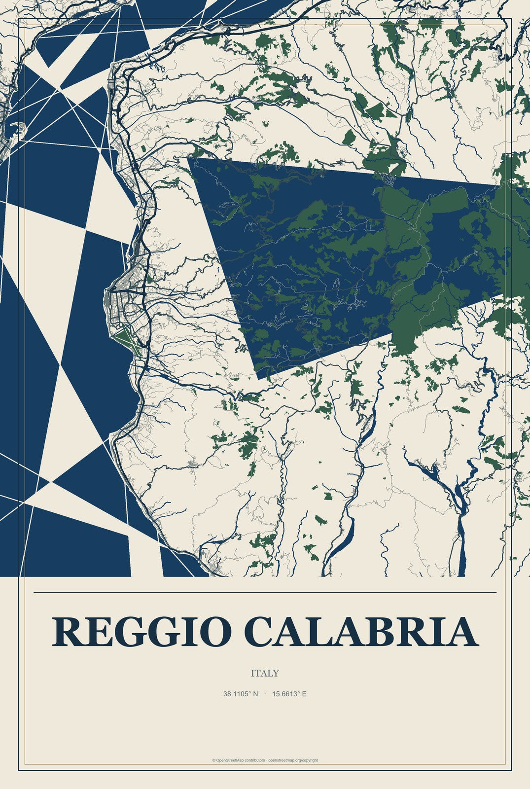 Reggio Calabria, Italy City Map Aluminum Sign in Coastal Cutout style