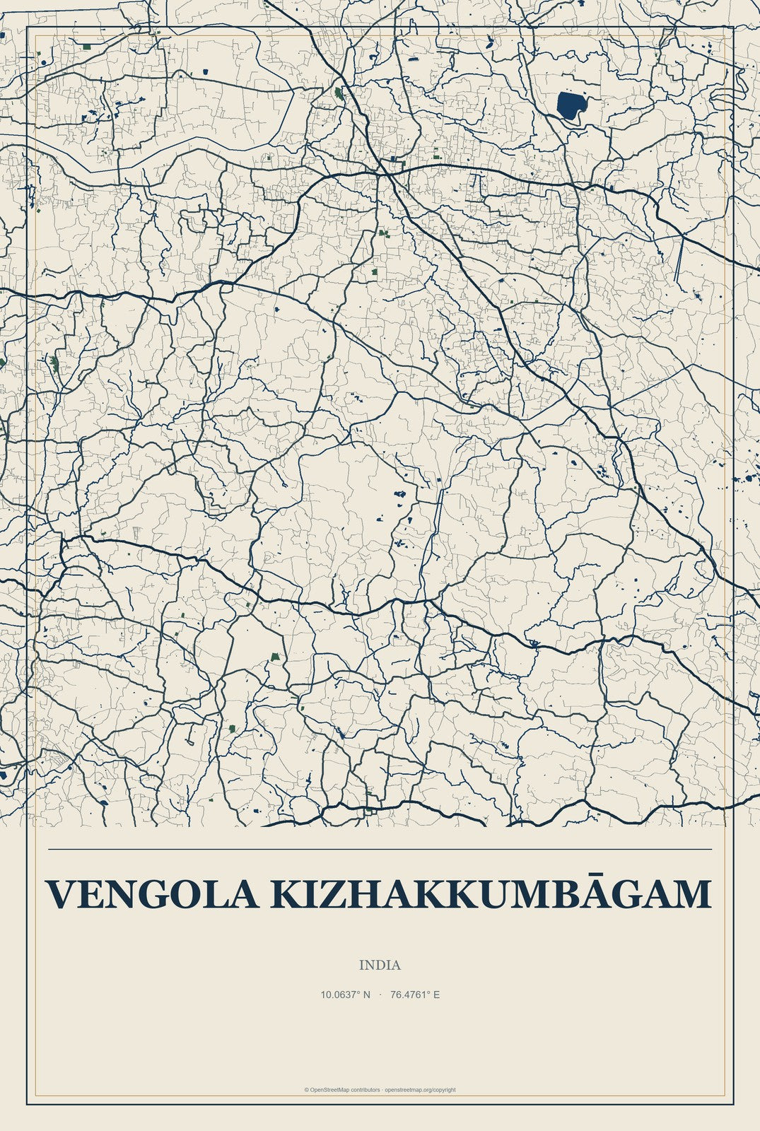 Vengola Kizhakkumbāgam, India City Map Aluminum Sign in Coastal Cutout style