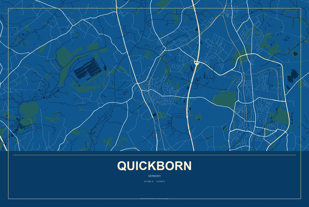 Quickborn, Germany City Map Aluminum Sign in Harbor Cobalt style