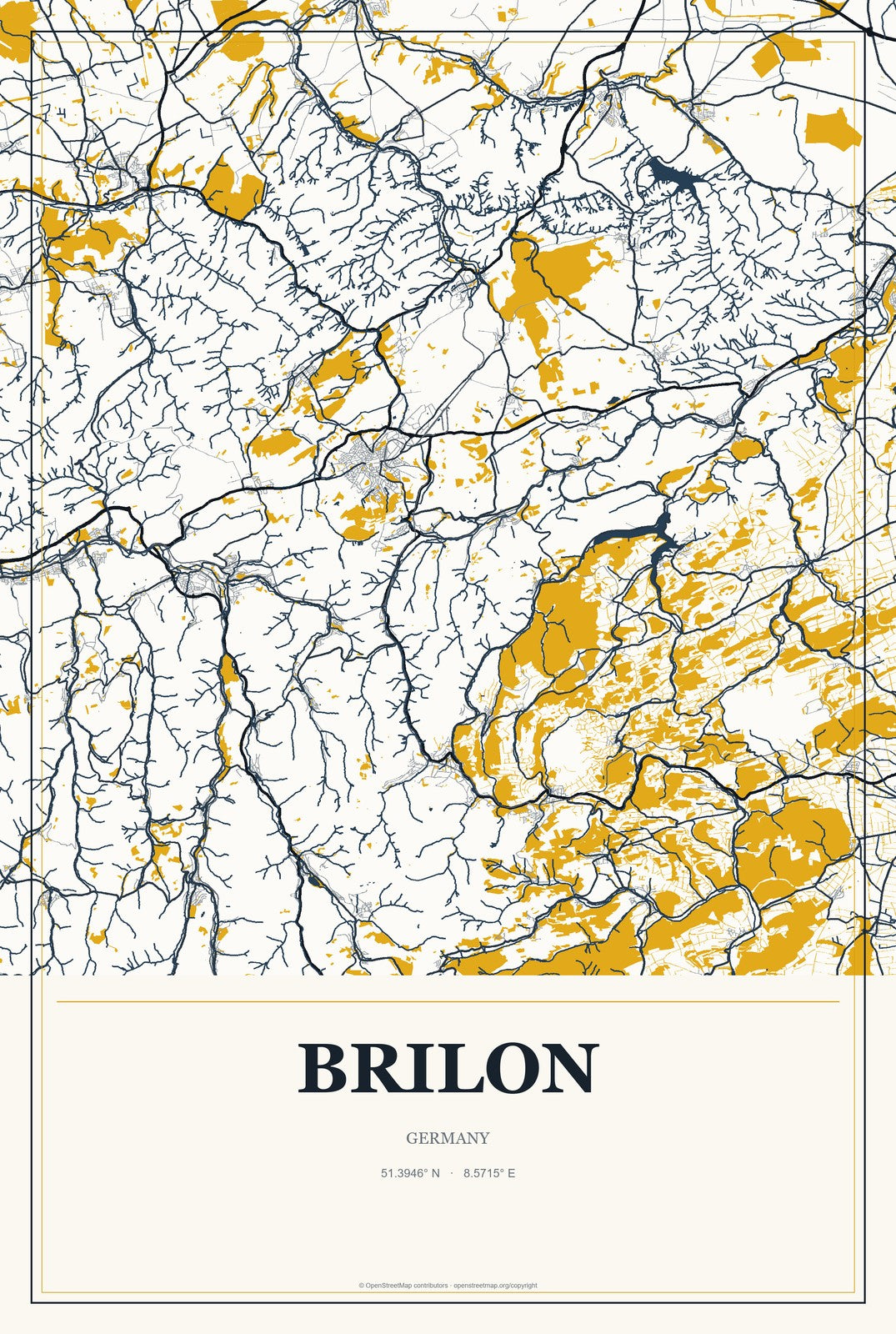Brilon, Germany City Map Aluminum Sign in Citrine Modern style