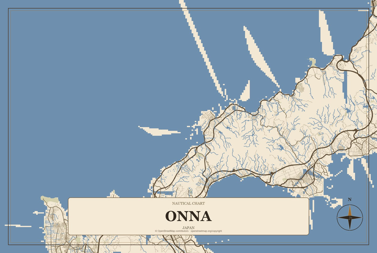 Onna, Japan City Map Aluminum Sign in Heritage Nautical style