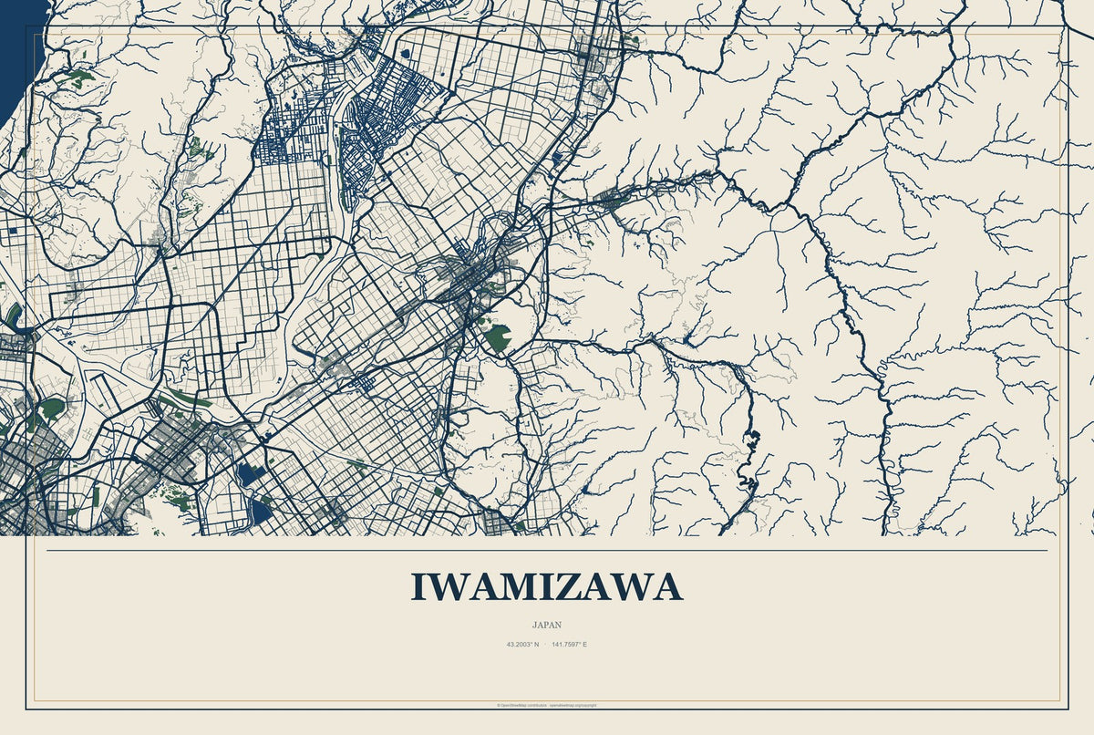 Iwamizawa, Japan City Map Aluminum Sign in Coastal Cutout style