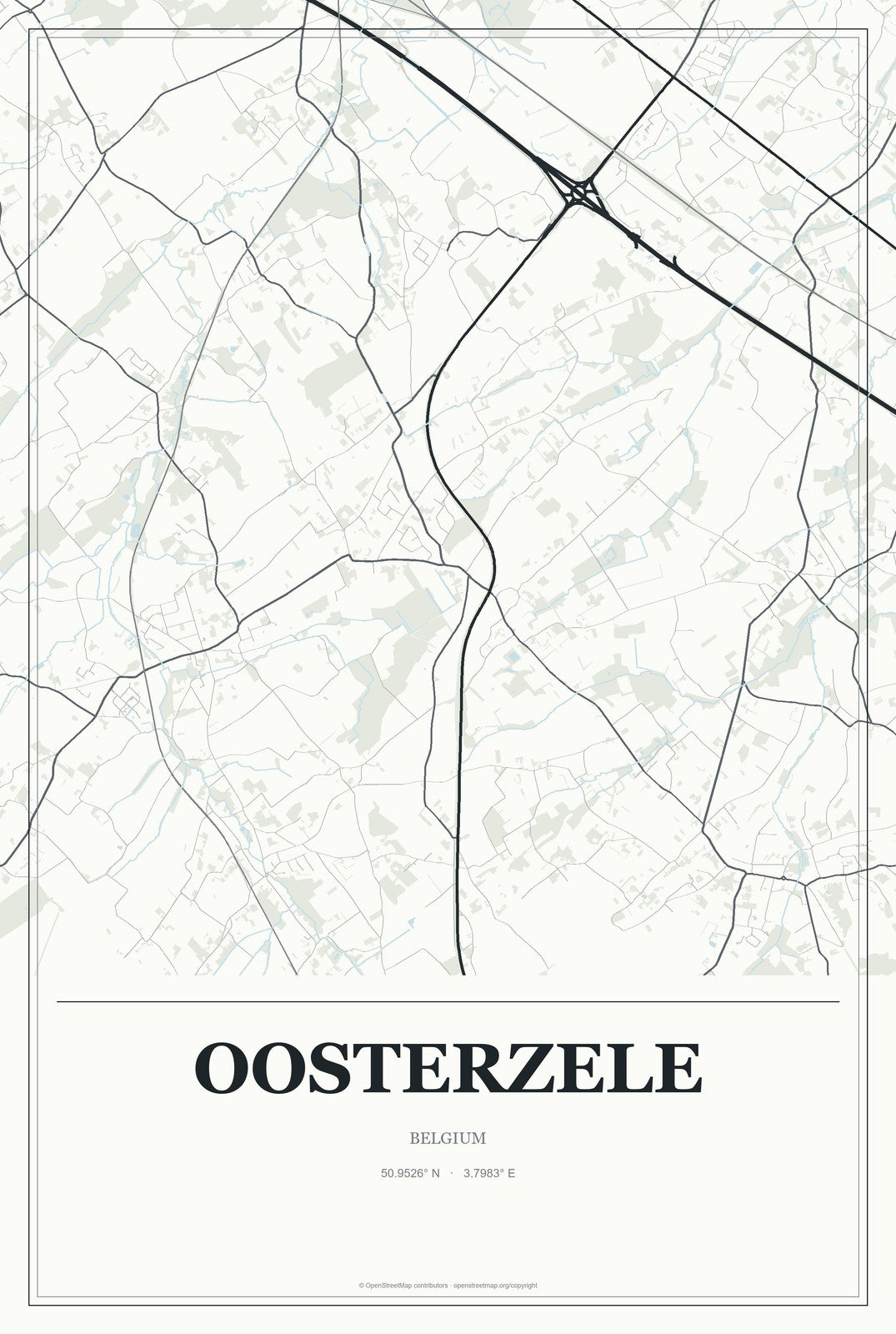 Oosterzele, Belgium City Map Aluminum Sign in Gallery Air style