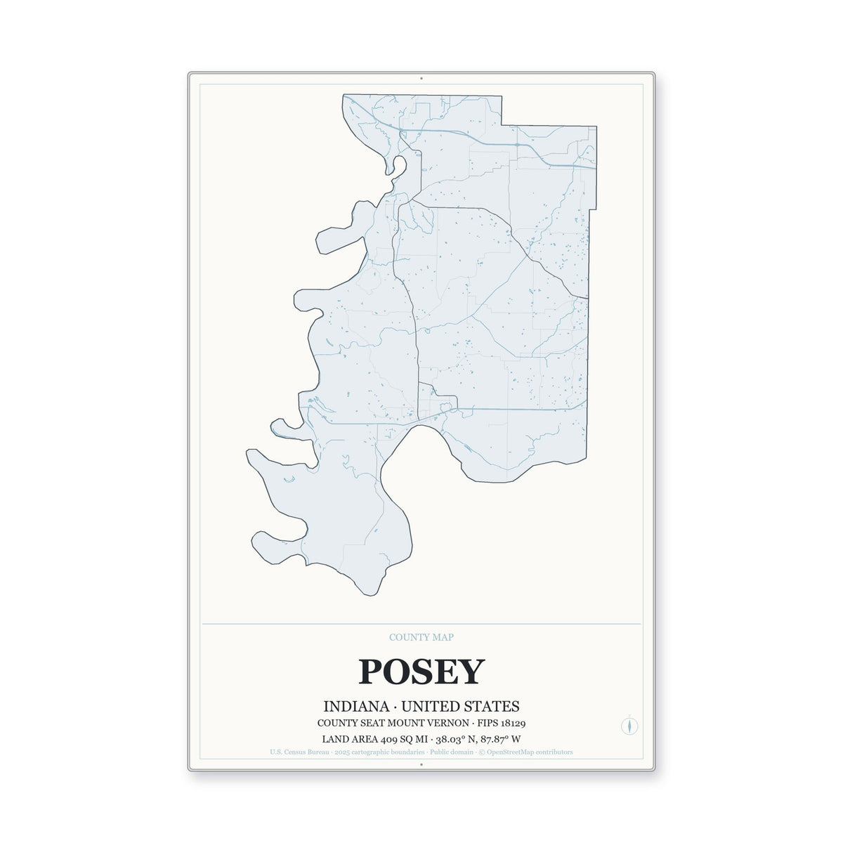 Posey County, Indiana Map Aluminum Sign in Gallery Air style