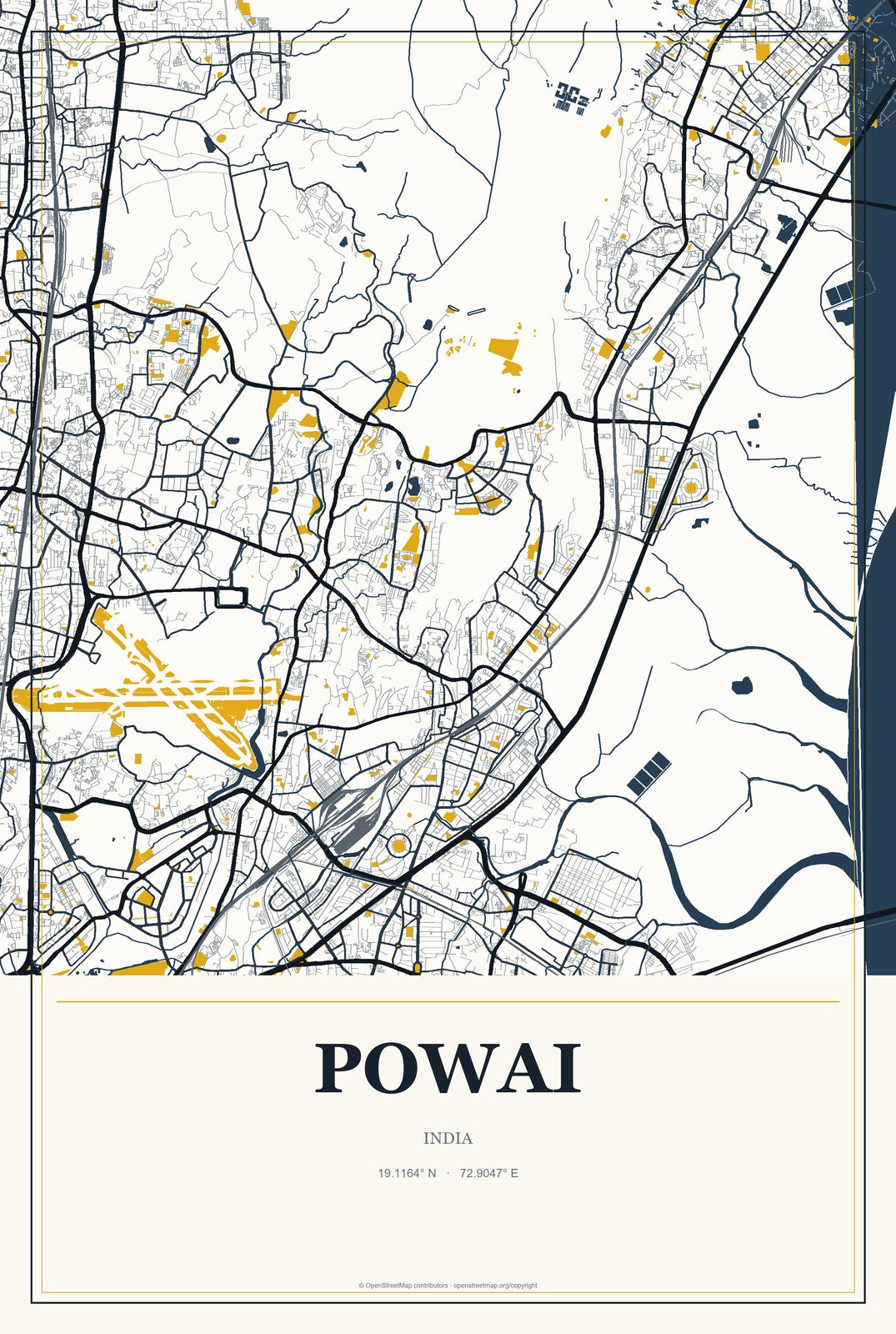 Powai, India City Map Aluminum Sign in Citrine Modern style
