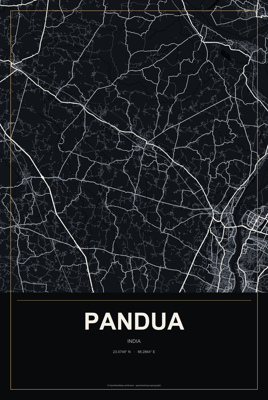 Pandua, India City Map Aluminum Sign in Metropolitan Noir style