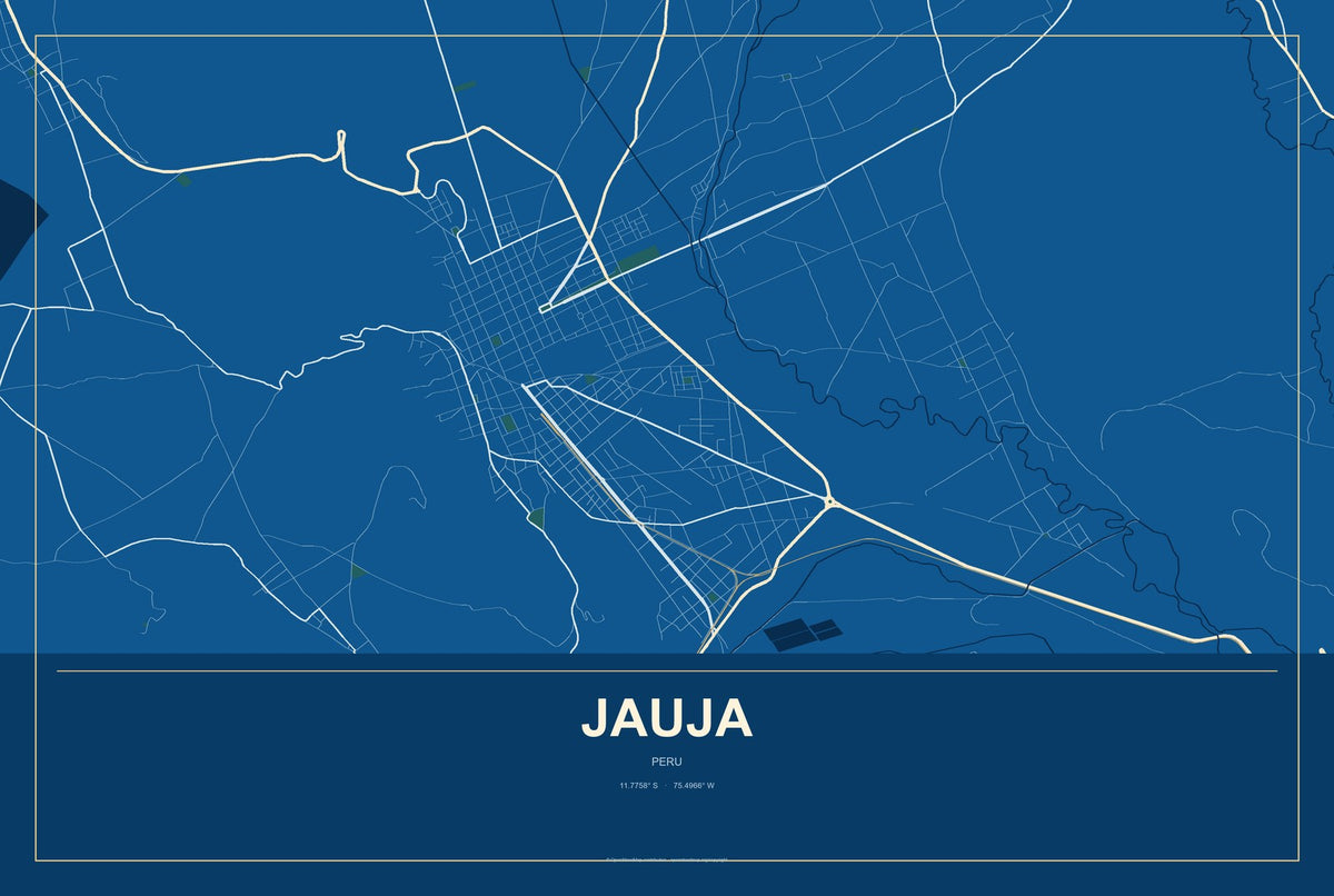 Jauja, Peru City Map Aluminum Sign in Harbor Cobalt style