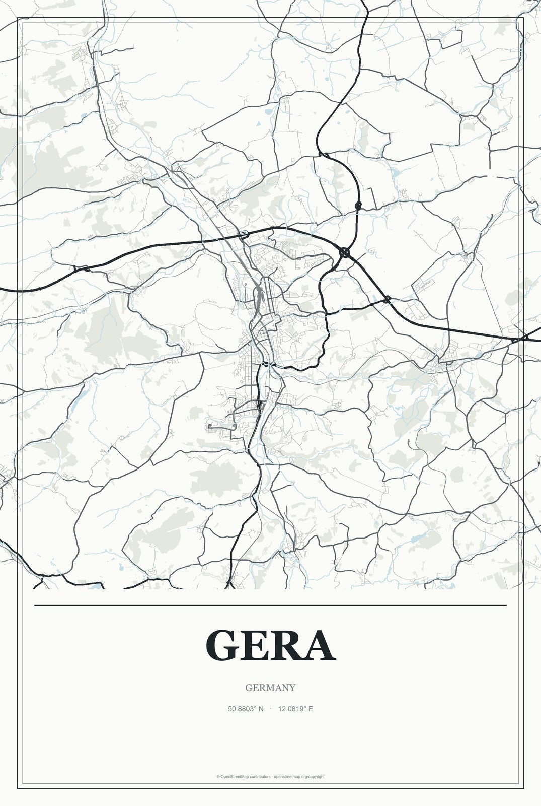 Gera, Germany City Map Aluminum Sign in Gallery Air style