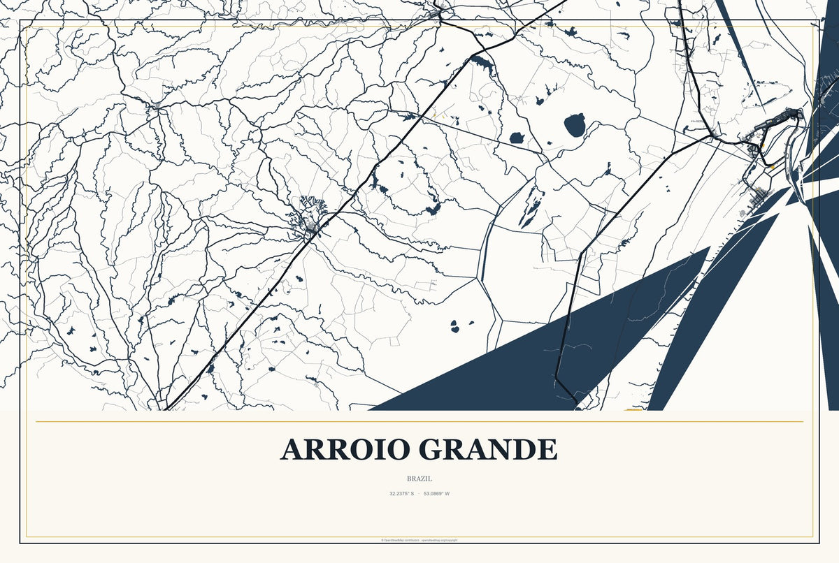 Arroio Grande, Brazil City Map Aluminum Sign in Citrine Modern style