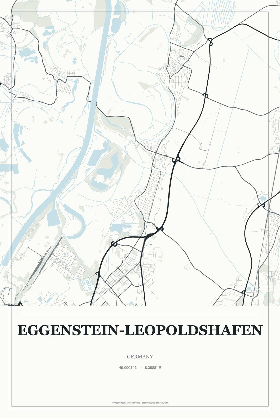 Eggenstein-Leopoldshafen, Germany City Map Aluminum Sign in Gallery Air style