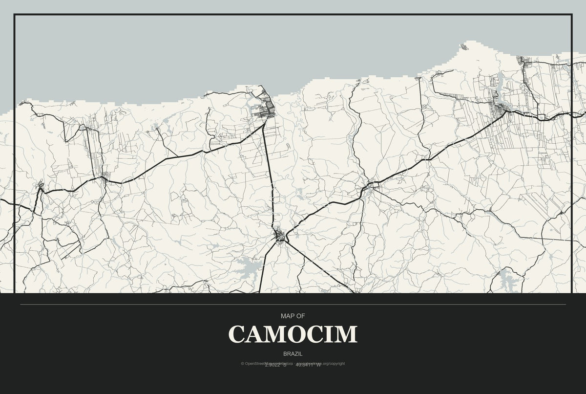 Camocim, Brazil City Map Aluminum Sign in Museum Plaque style