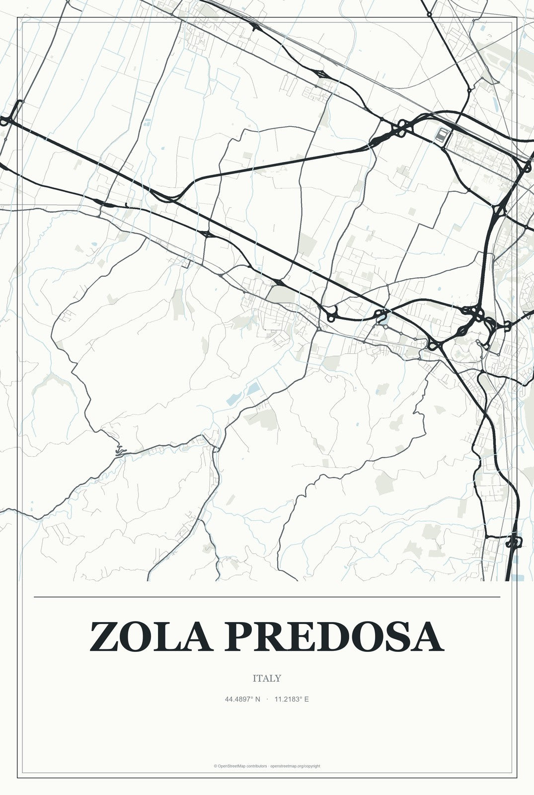 Zola Predosa, Italy City Map Aluminum Sign in Gallery Air style