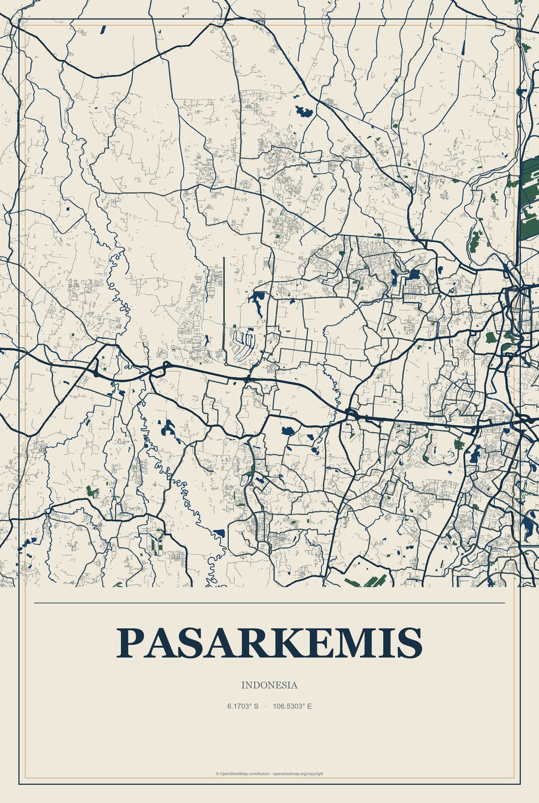 Pasarkemis, Indonesia City Map Aluminum Sign in Coastal Cutout style