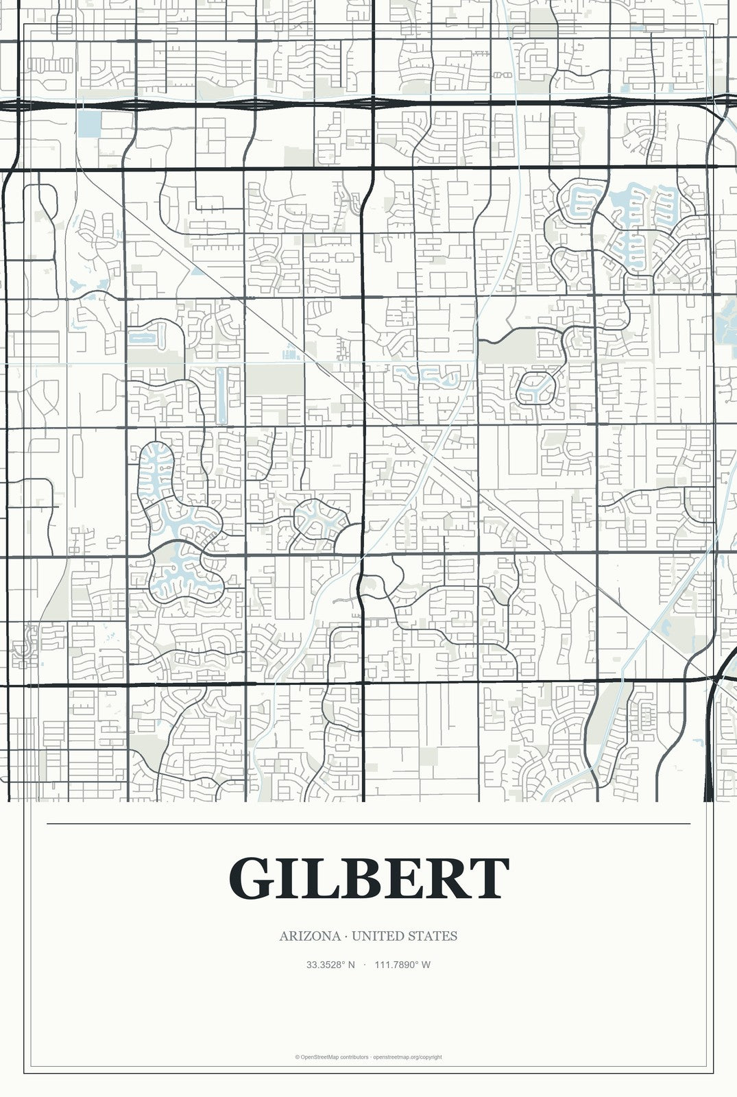 Gilbert, Arizona City Map Aluminum Sign in Gallery Air style
