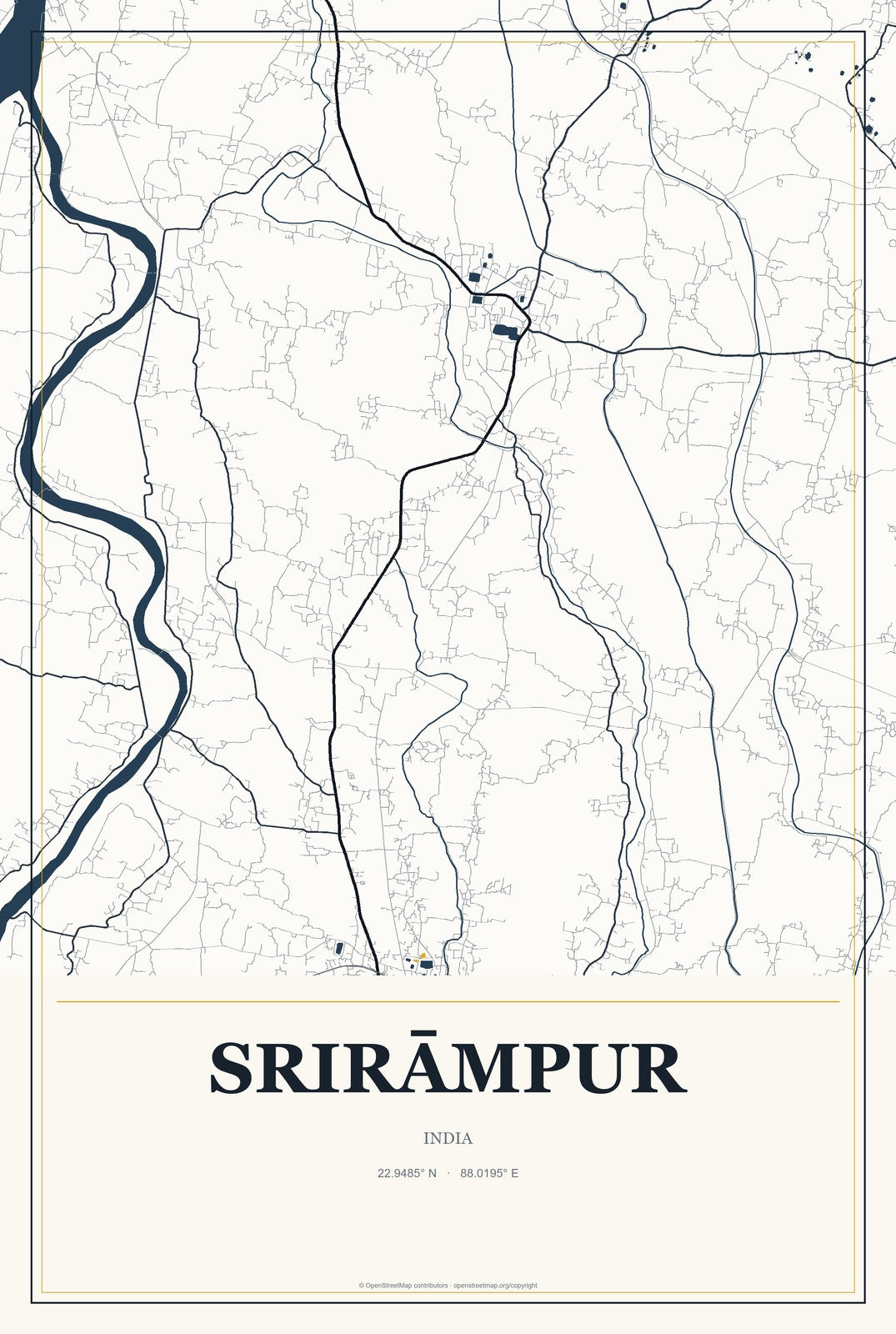 Srirāmpur, India City Map Aluminum Sign in Citrine Modern style