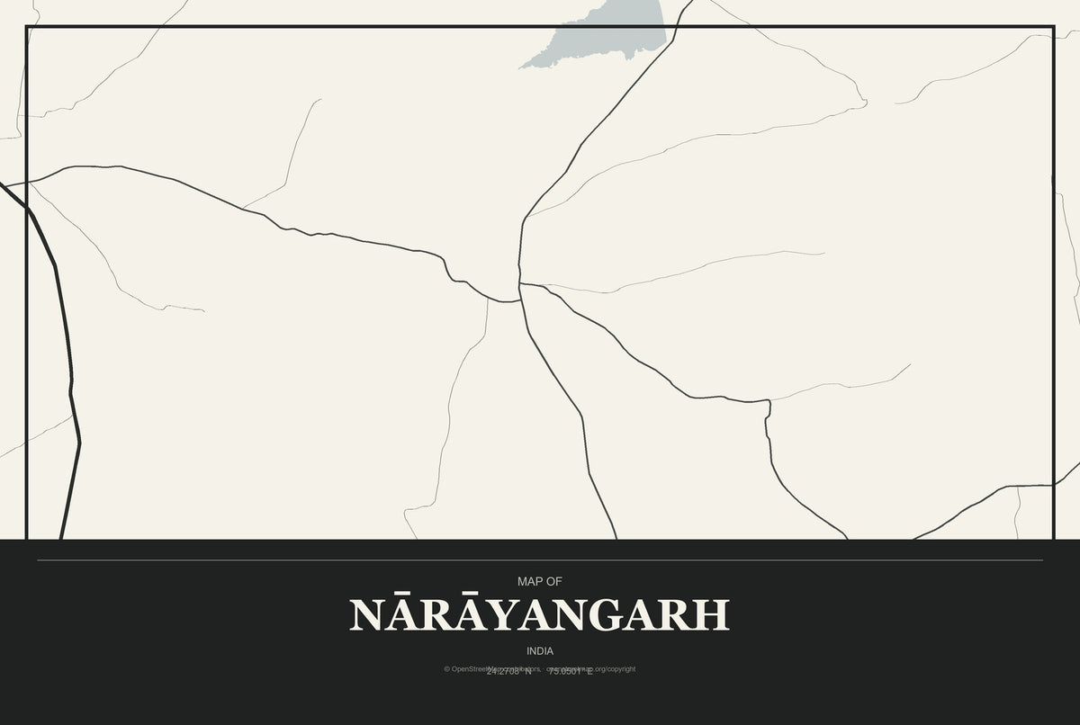 Nārāyangarh, India City Map Aluminum Sign in Museum Plaque style