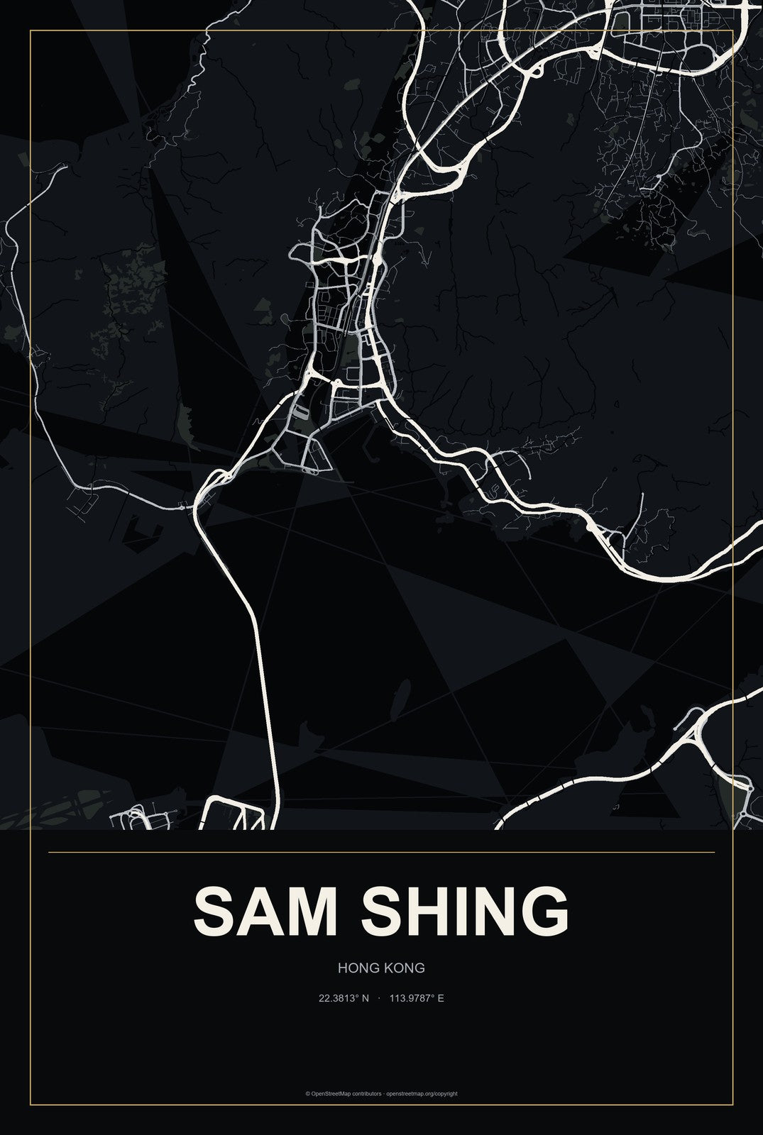 Sam Shing, Hong Kong City Map Aluminum Sign in Metropolitan Noir style