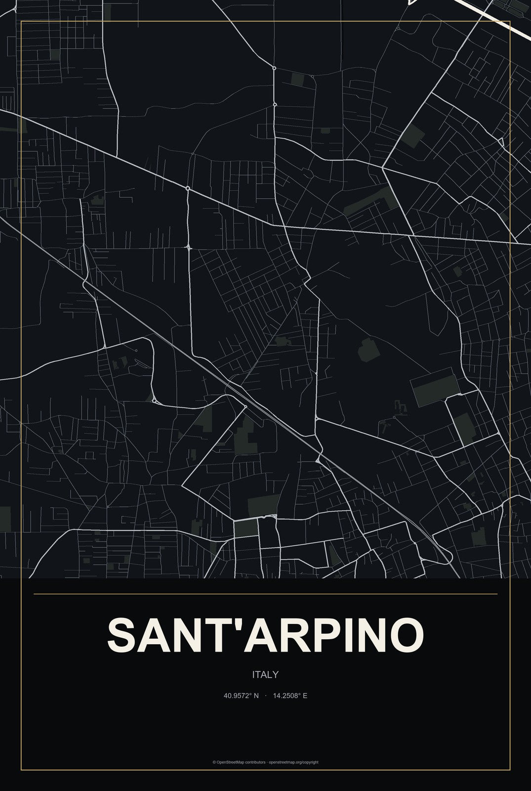 Sant'Arpino, Italy City Map Aluminum Sign in Metropolitan Noir style