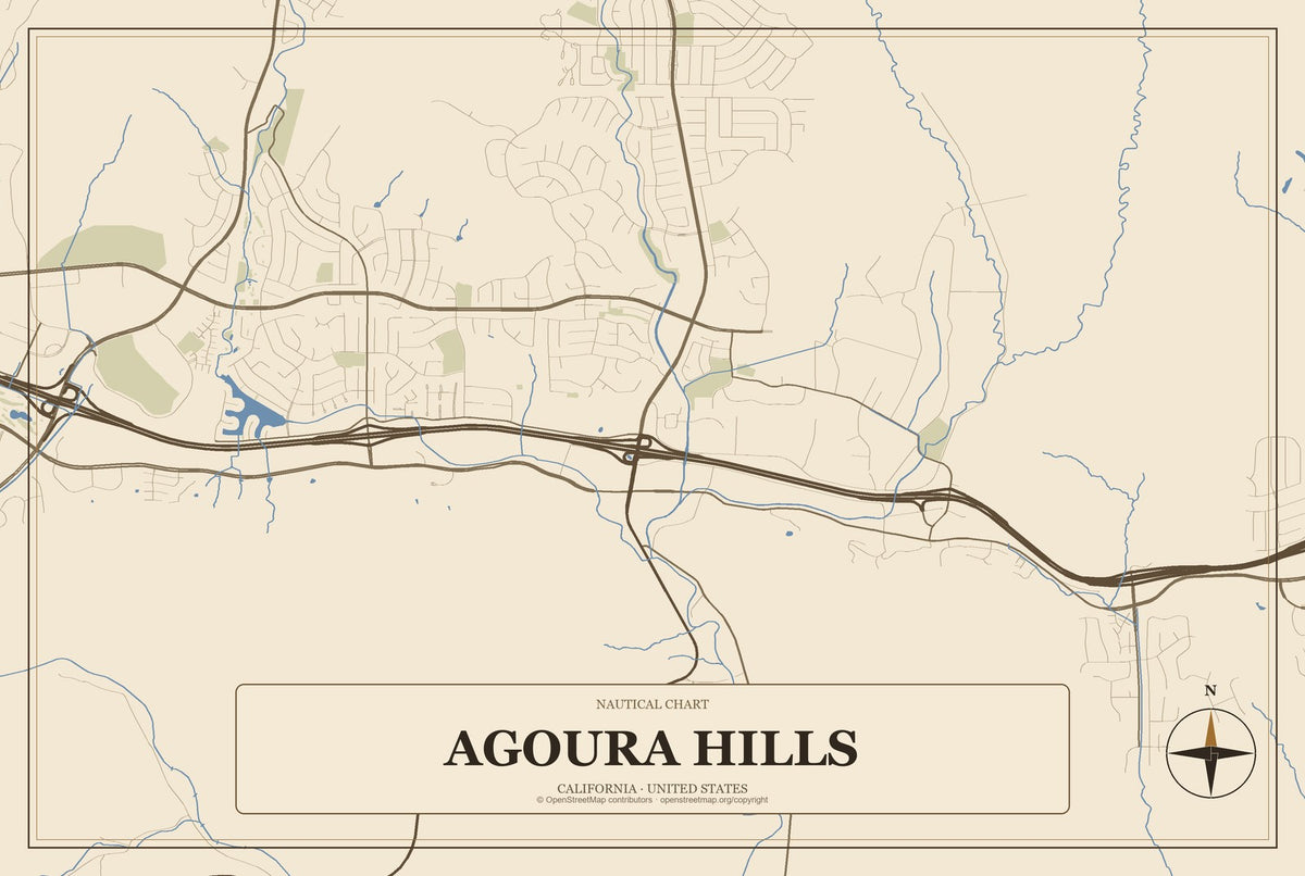 Agoura Hills, California City Map Aluminum Sign in Heritage Nautical style