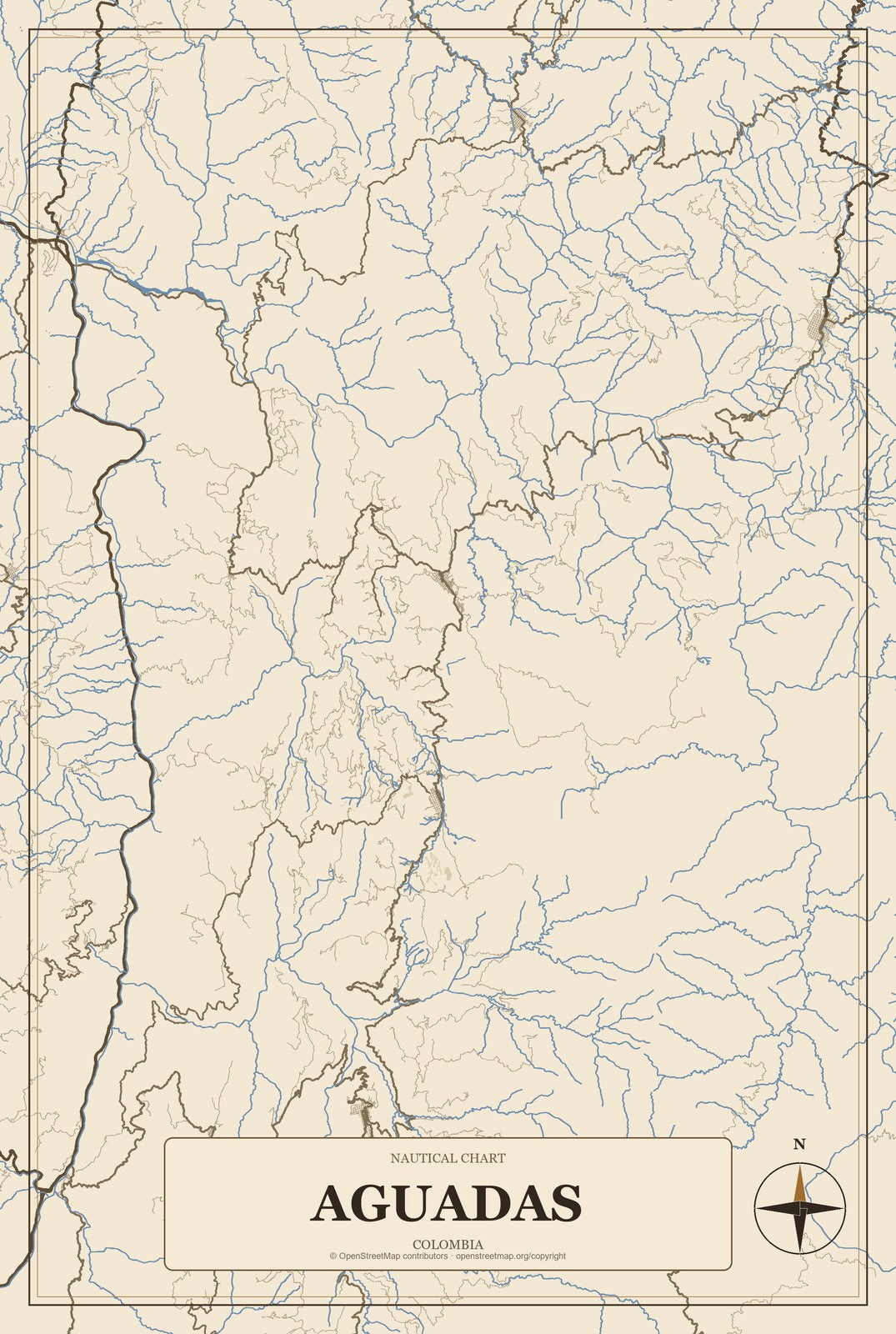 Aguadas, Colombia City Map Aluminum Sign in Heritage Nautical style