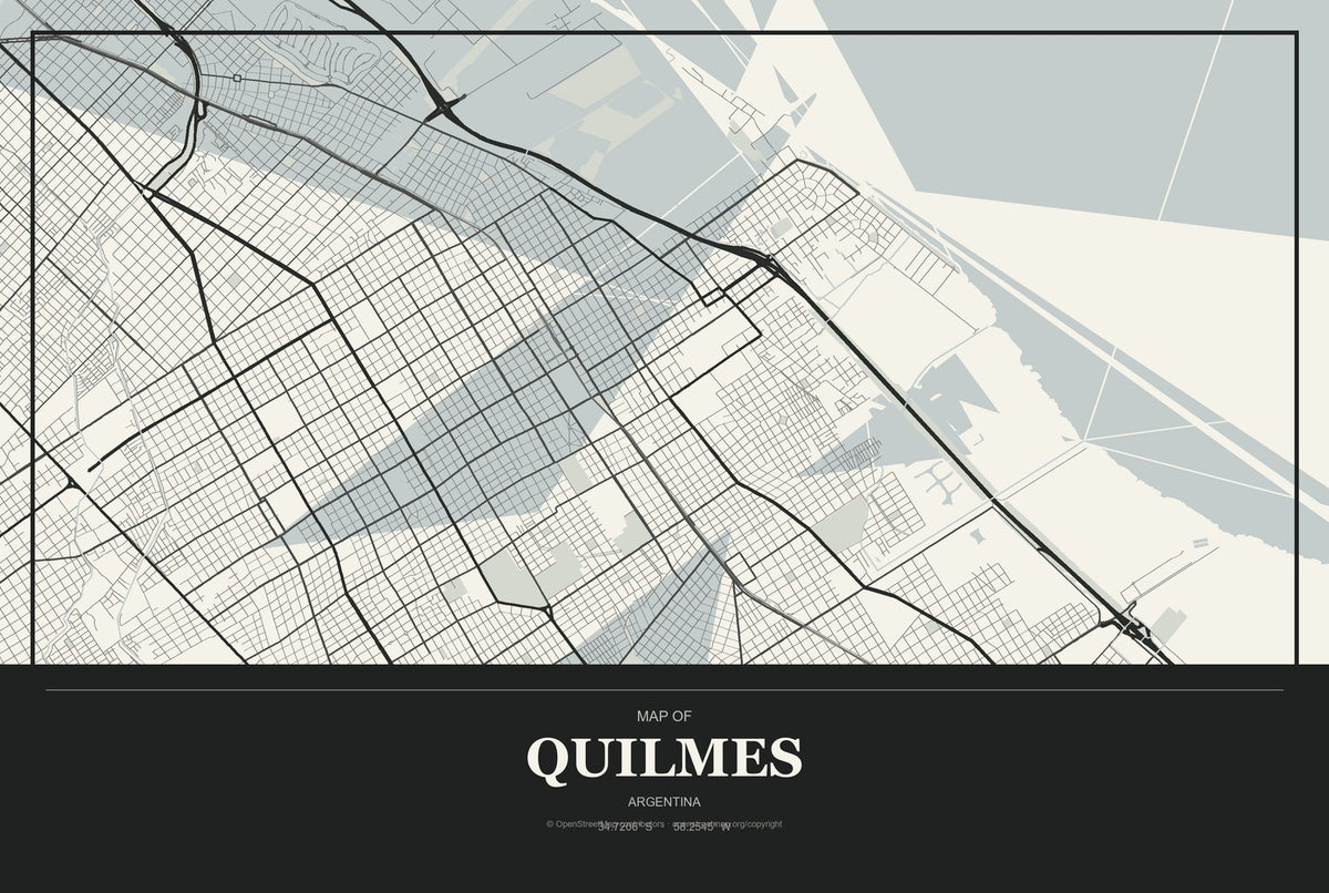 Quilmes, Argentina City Map Aluminum Sign in Museum Plaque style