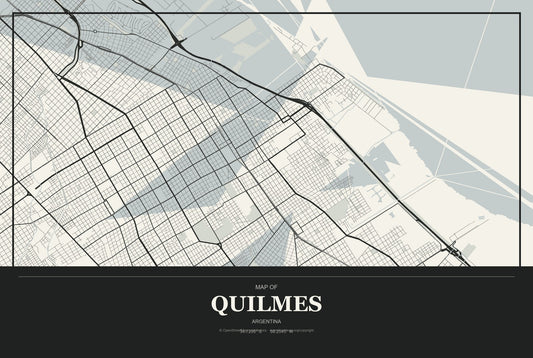 Quilmes, Argentina City Map Aluminum Sign in Museum Plaque style
