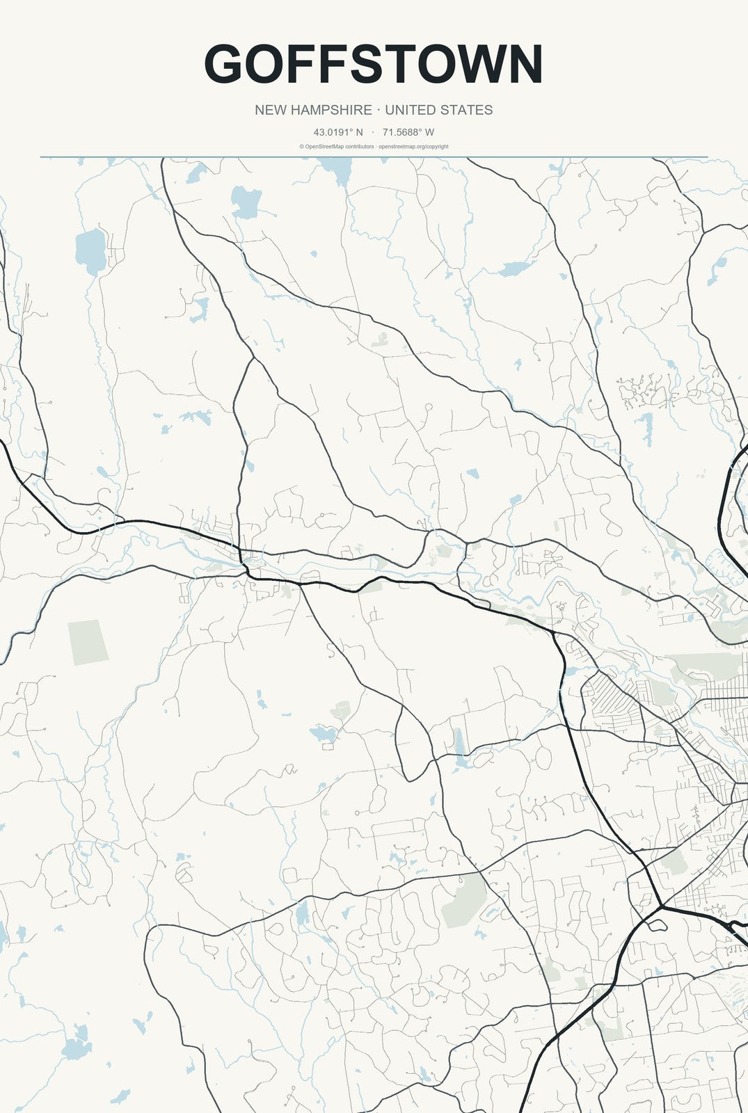 Goffstown, New Hampshire City Map Aluminum Sign in Headline Atlas style