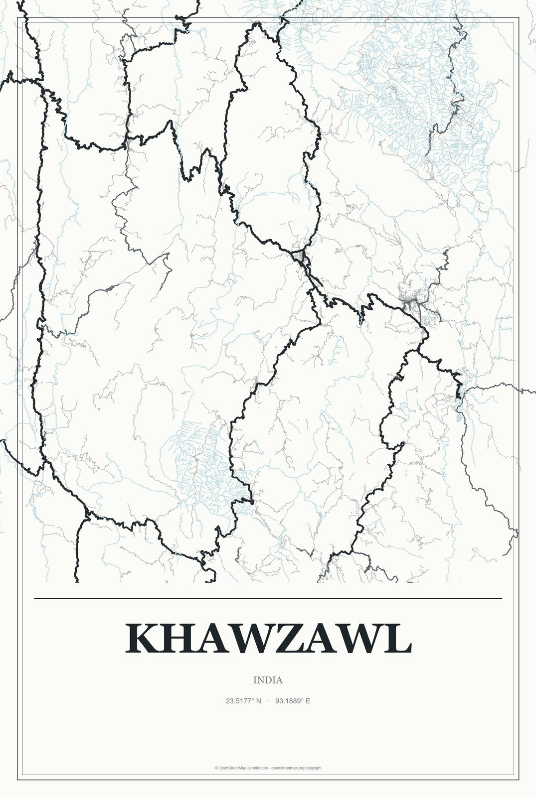 Khawzawl, India City Map Aluminum Sign in Gallery Air style