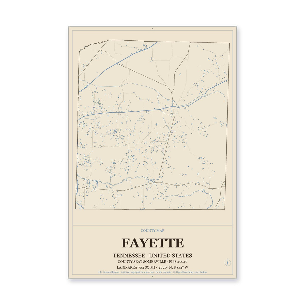 Fayette County, Tennessee Map Aluminum Sign in Heritage Nautical style