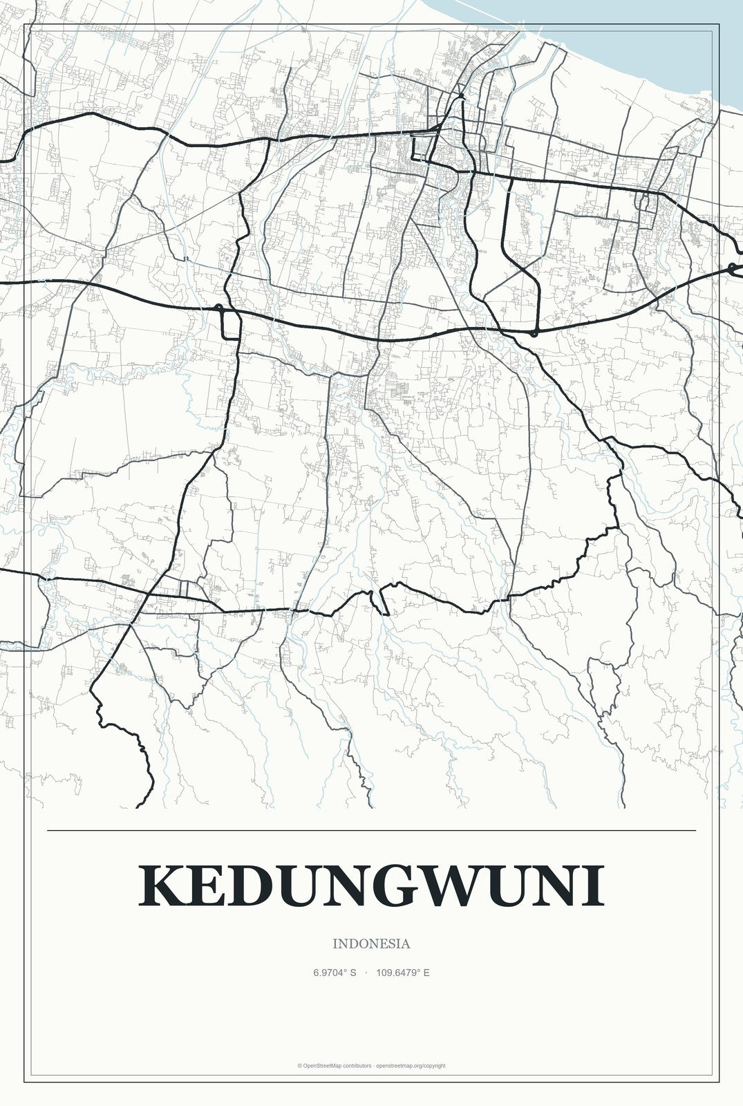 Kedungwuni, Indonesia City Map Aluminum Sign in Gallery Air style