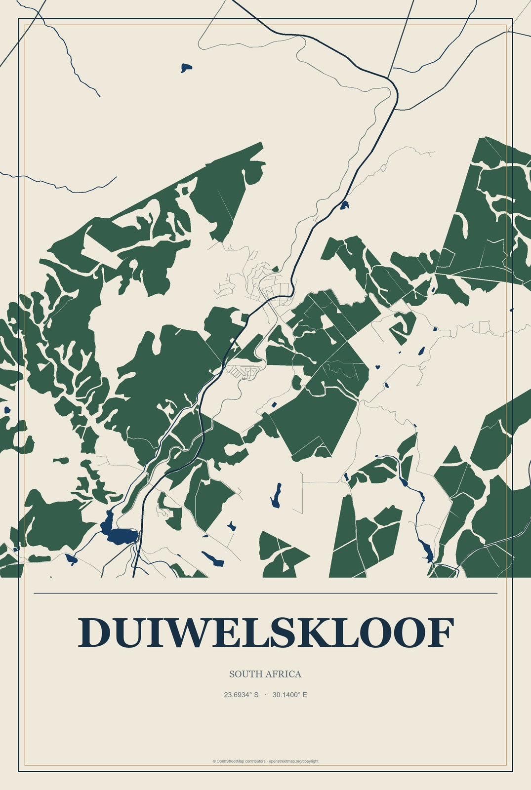 Duiwelskloof, South Africa City Map Aluminum Sign in Coastal Cutout style