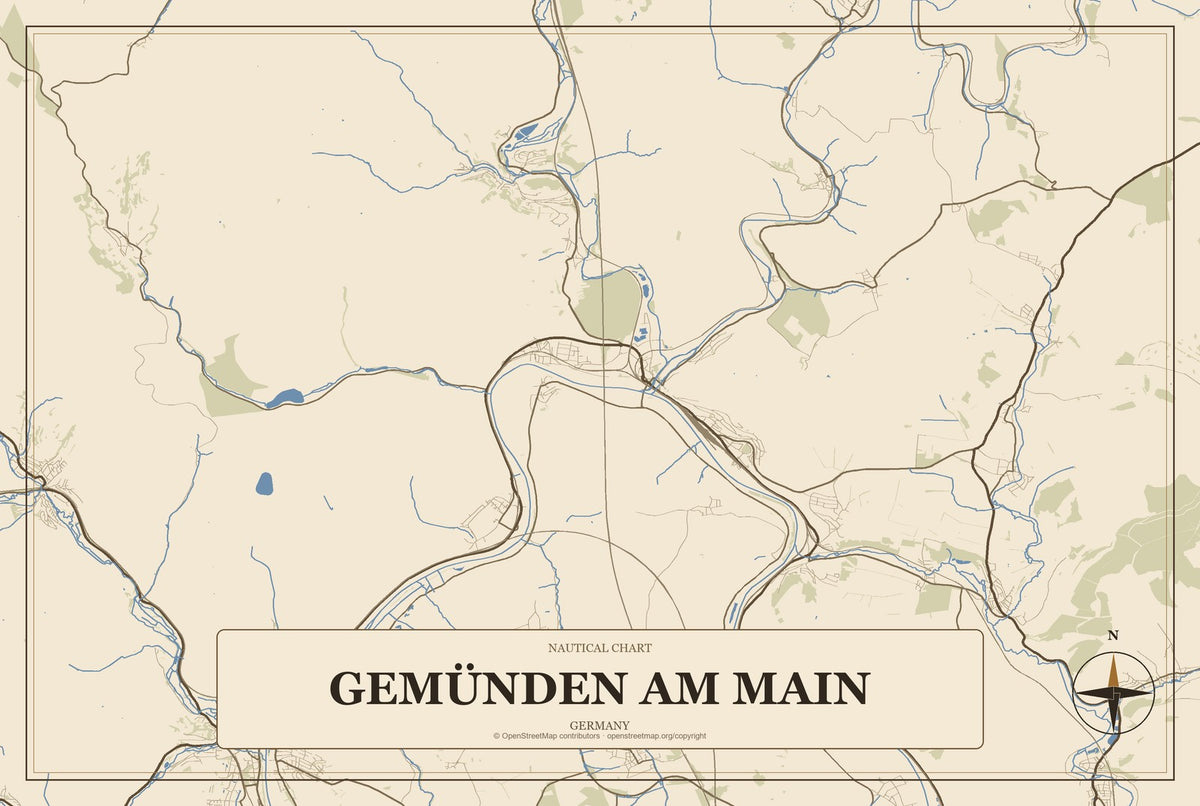 Gemünden am Main, Germany City Map Aluminum Sign in Heritage Nautical style