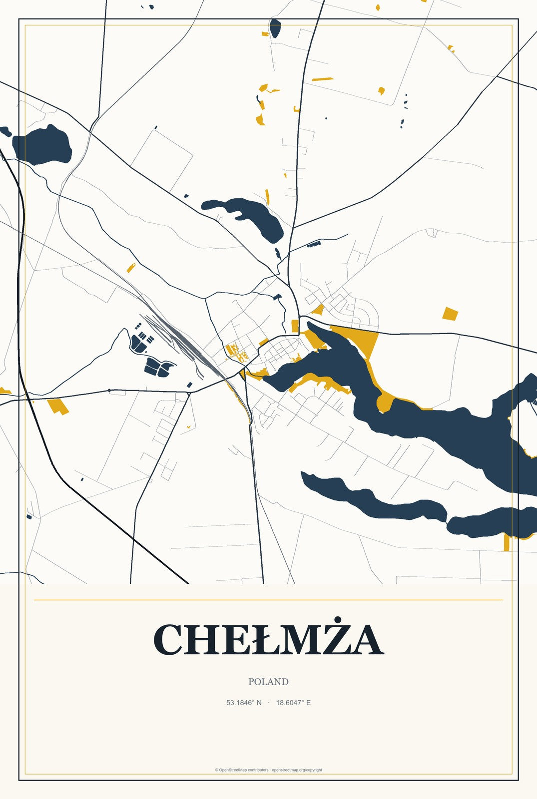 Chełmża, Poland City Map Aluminum Sign in Citrine Modern style