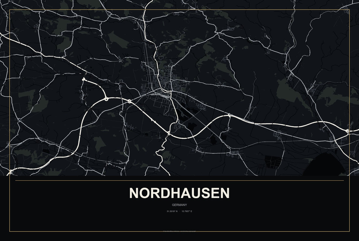 Nordhausen, Germany City Map Aluminum Sign in Metropolitan Noir style