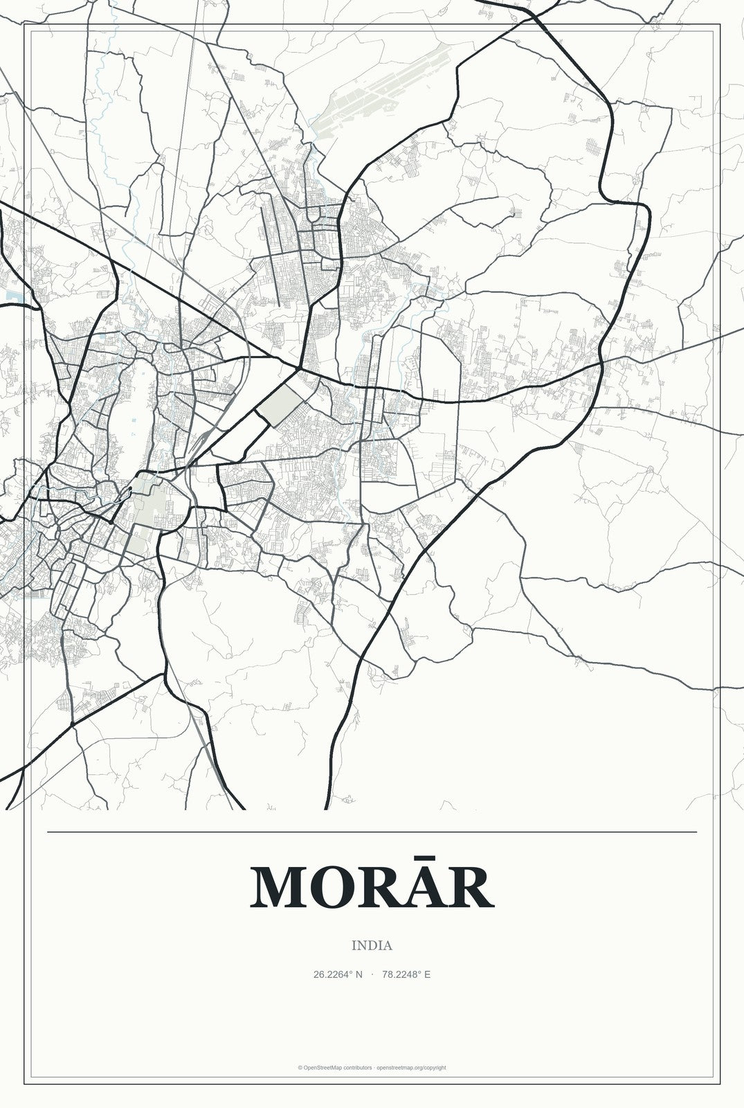 Morār, India City Map Aluminum Sign in Gallery Air style