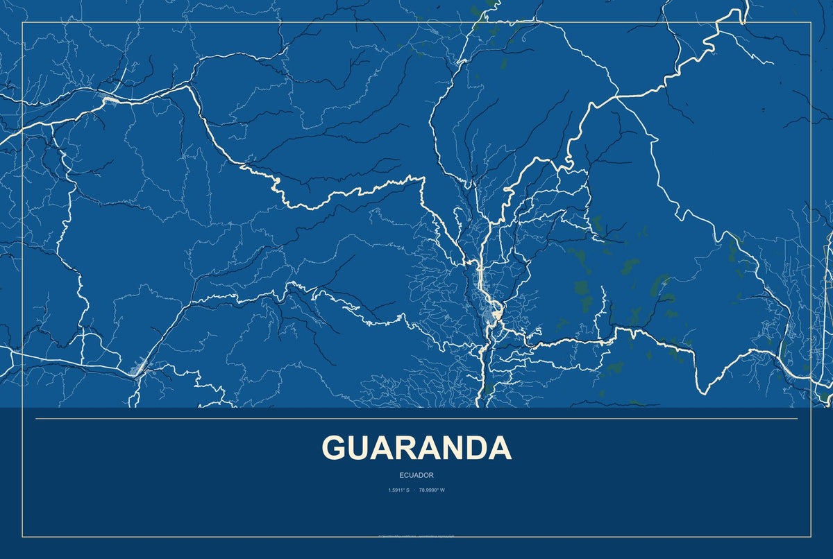 Guaranda, Ecuador City Map Aluminum Sign in Harbor Cobalt style