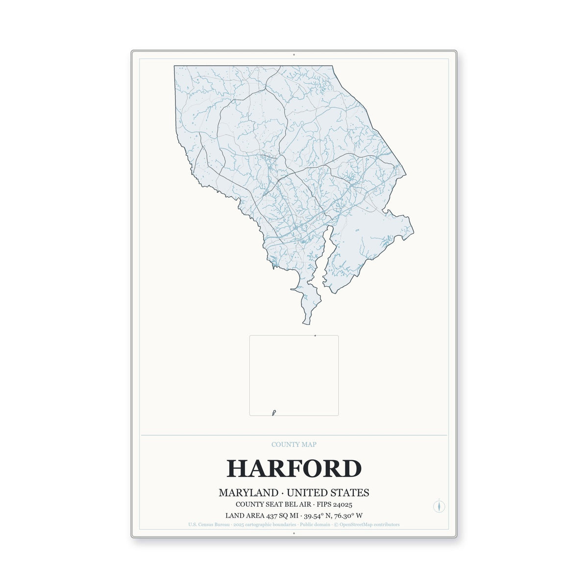 Harford County, Maryland Map Aluminum Sign in Gallery Air style