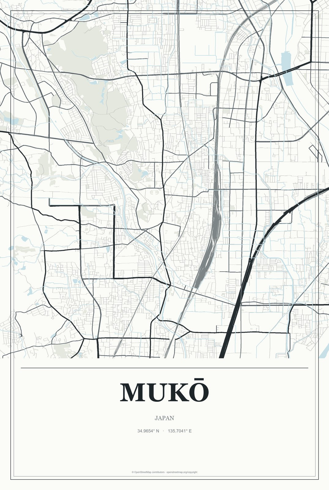 Mukō, Japan City Map Aluminum Sign in Gallery Air style